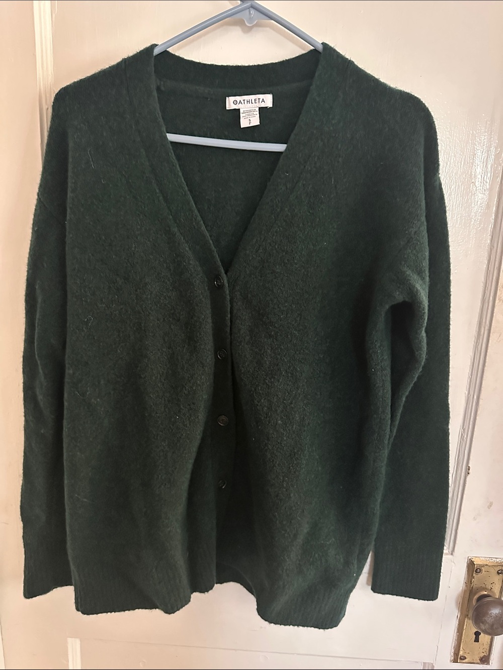 Athleta Deep Forest Green V-Neck Button Cardigan